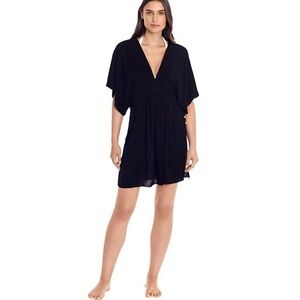 Lauren Ralph Lauren Crinkle Rayon Black V-Neck Summer Tunic Cover Up Size 8